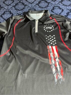 Black 1776 Flag Graphic Quarter-Zip Pullover with Red Accents